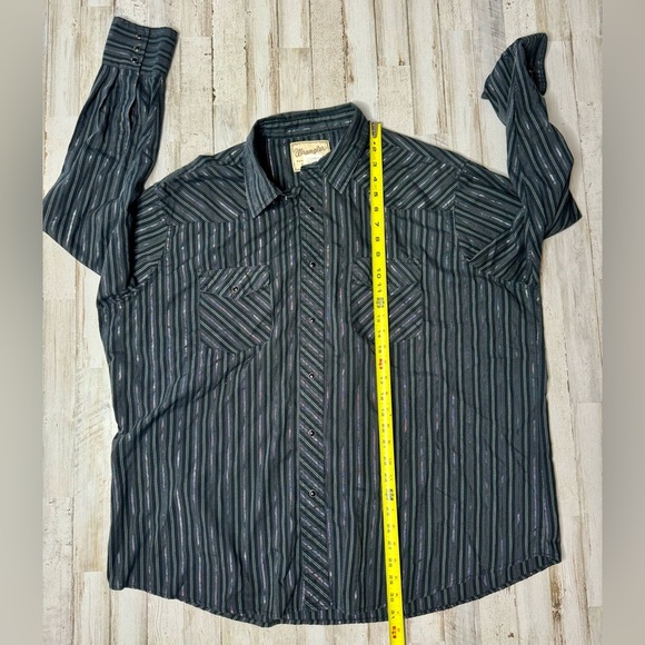 Wrangler Western Fashion Shirt Mens 2XL Black w/Metallic Stripes Pearl Snap - Picture 6 of 13